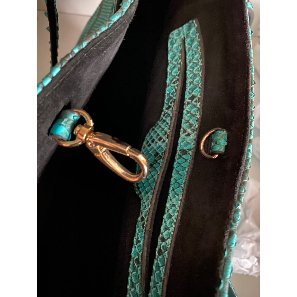 Lucchese Python Leather Tote Bag Turquoise Black Western Luxury Shoulder Bag - Picture 11 of 13